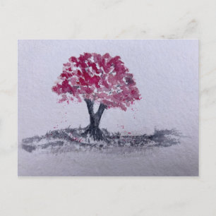 Carte Postale Arbre cerise en fleurs Aquarelle oeuvre originale