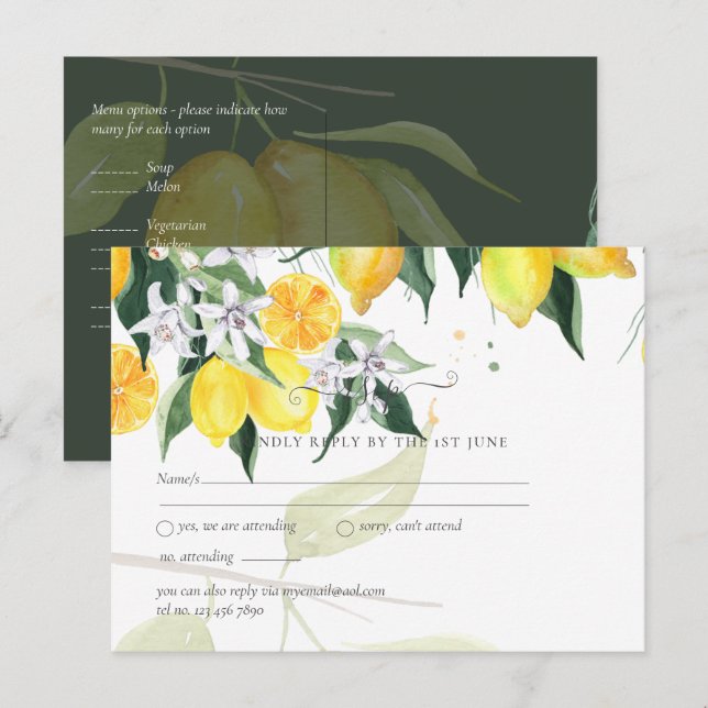 Carte Postale Arbre Citron Moderne Mariage RSVP (Devant / Derrière)
