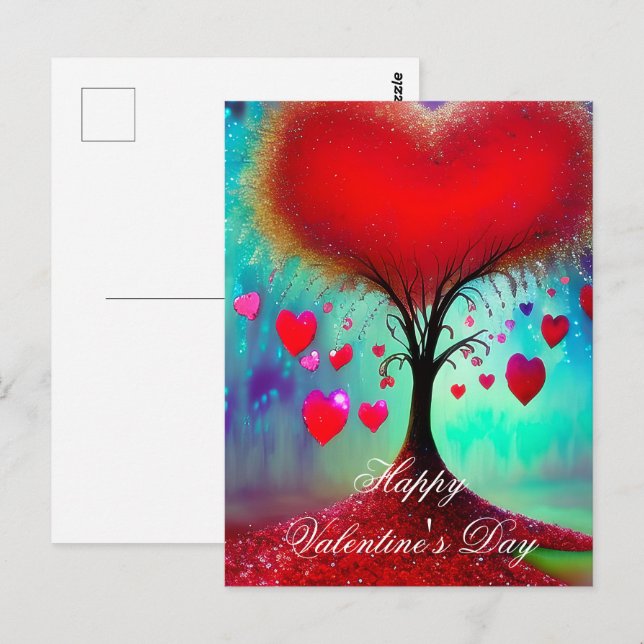 Carte Postale Arbre d'amour de la Saint-Valentin (Devant / Derrière)