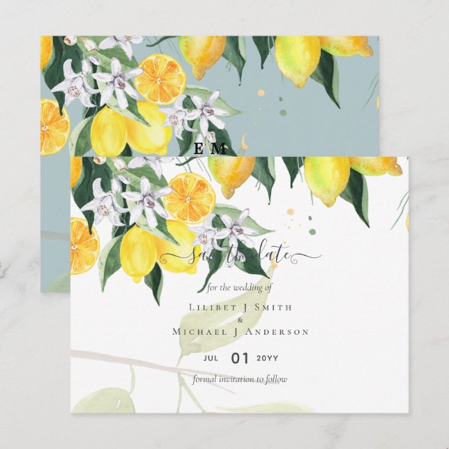 Carte Postale Arbre de citron moderne Mariage Sauvegarder la dat (Devant / Derrière)