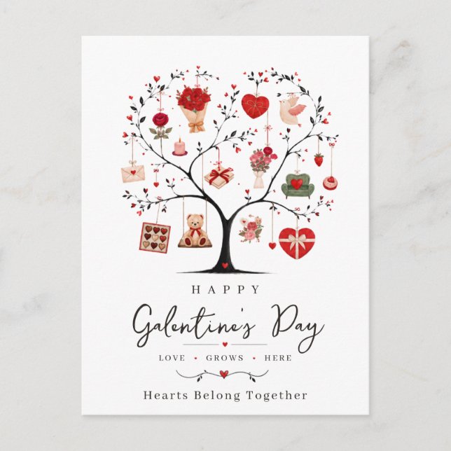 Carte Postale Arbre de cœur à l'aquarelle Galentine  (Devant)