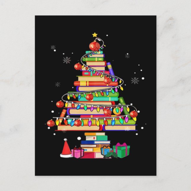 Carte Postale Arbre de la bibliothèque de Joyeux Noël (Devant)