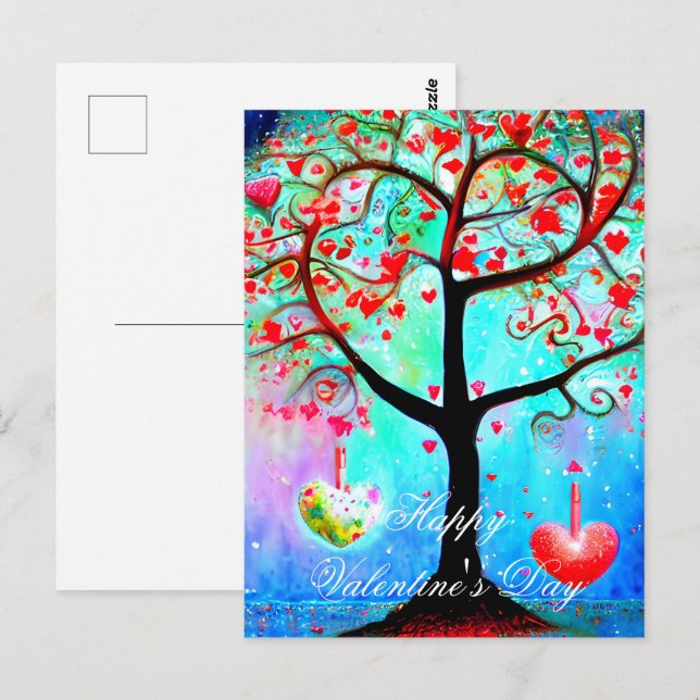 Carte Postale Arbre de la Saint-Valentin à coeur abstrait (Devant / Derrière)