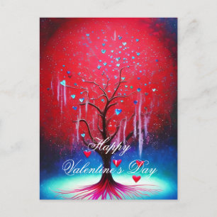 Carte Postale arbre de la Saint-Valentin au cœur lumineux
