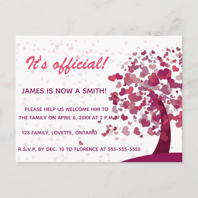 Carte Postale Arbre de l'amour Adoption Celebration Invitation (Devant)