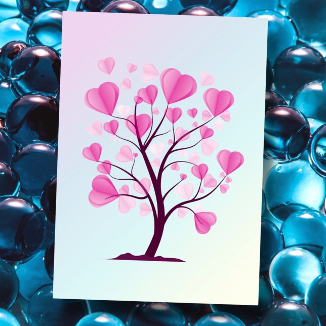 Carte Postale Arbre de l'amour Arbre des cœurs Aquarelle rose pa (Créateur téléchargé)