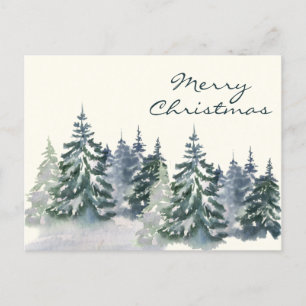 Carte Postale Arbre de Noël à l'aquarelle élégant vert forêt