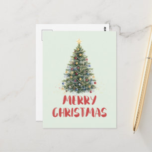 Carte Postale Arbre de Noël aquarelle rustique Noël Fêtes de fin