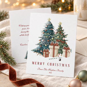 Carte Postale Arbre de Noël aquarelle vert et marron