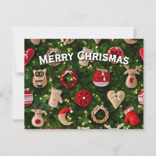 Carte Postale Arbre de Noël avec des jouets en feutre