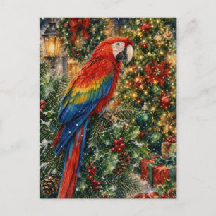 Carte Postale Arbre de Noël avec un Ara rouge