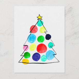 Carte Postale Arbre de Noël coloré à l'aquarelle