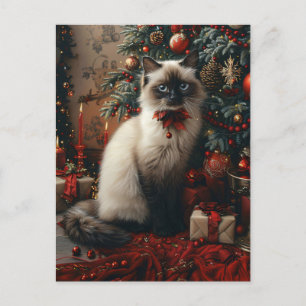 Carte Postale Arbre de Noël de Chat Balinais avec cloches Jingle