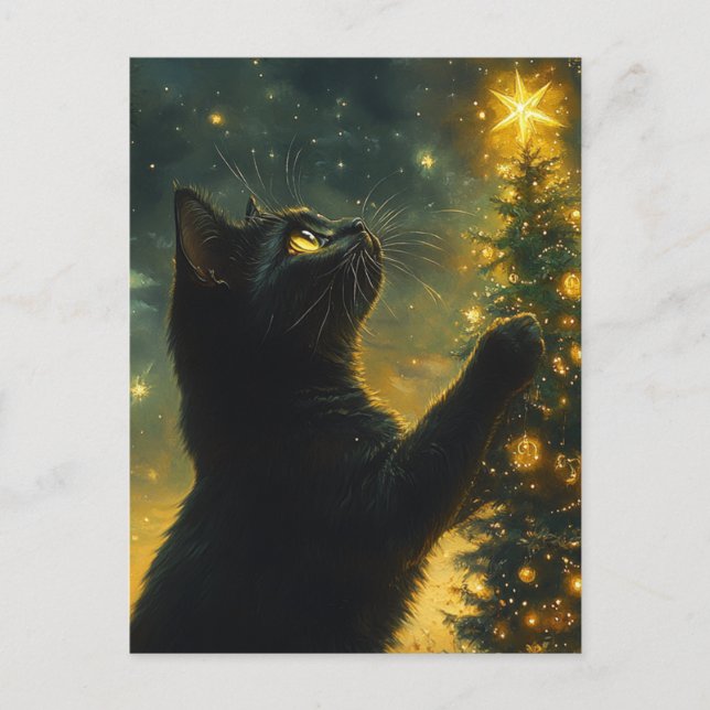 Carte Postale Arbre de Noël de chat noir (Devant)