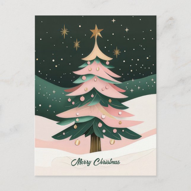 Carte Postale Arbre de Noël de Vœux Festif (Devant)