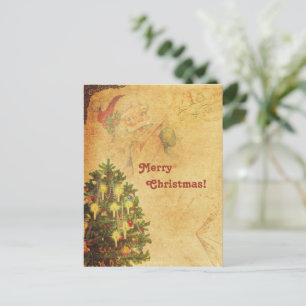 Carte Postale Arbre de Noël décoré Vintage et déprimé Père Noël