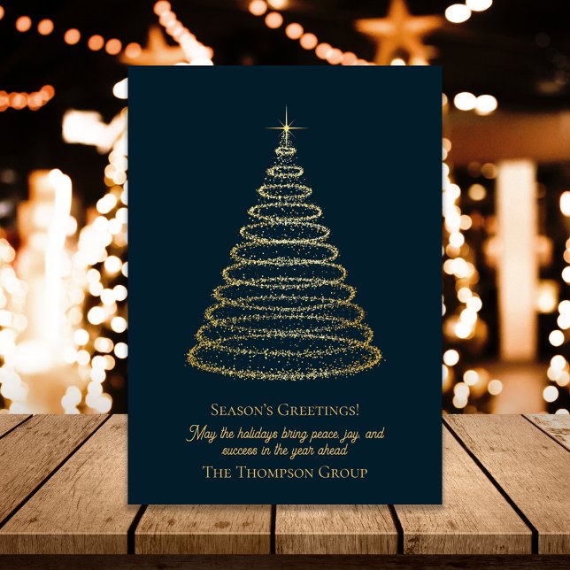 Carte Postale Arbre de Noël d'or d'entreprise Joyeuses Fêtes (Seasons Greetings Corporate Gold Christmas Tree Postcard)