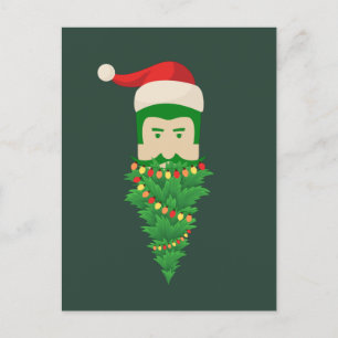 Carte Postale Arbre de Noël Drôle barbe verte Père Noël Homme Ch