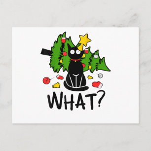 Carte Postale Arbre de Noël drôle de chat noir Noël joyeux humou