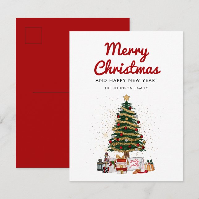 Carte Postale Arbre de Noël Élégant de Fêtes (Devant / Derrière)