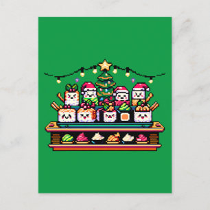 Carte Postale Arbre de Noël en Sushi Festif - Art Pixel mignon