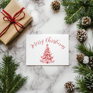 Carte Postale Arbre de Noël en toile rouge