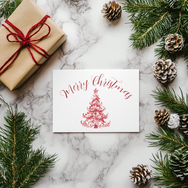 Carte Postale Arbre de Noël en toile rouge (red toile christmas tree)