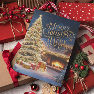 Carte Postale Arbre de Noël festif avec des présentoirs par chem