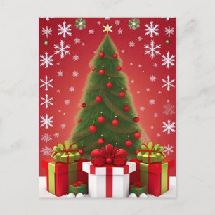 Carte Postale Arbre de Noël festif dans l'hiver enneigé