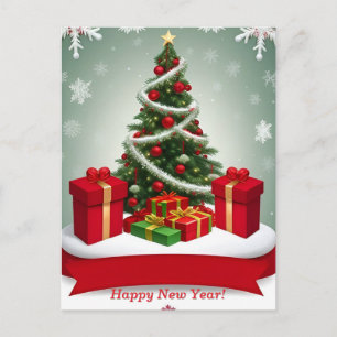 Carte Postale Arbre de Noël festif dans un hiver enneigé