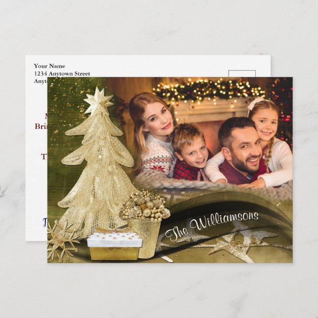 Carte Postale Arbre de Noël Gold Lace (Devant / Derrière)