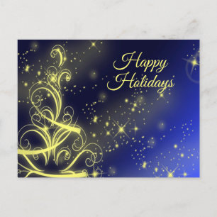 Carte Postale Arbre de Noël Gold Star Marine Blue Winter Holiday