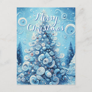 Carte Postale Arbre de Noël impressionniste Whimsical Bleu
