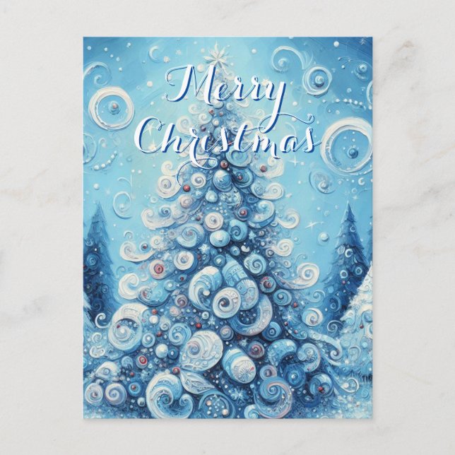 Carte Postale Arbre de Noël impressionniste Whimsical Bleu (Devant)