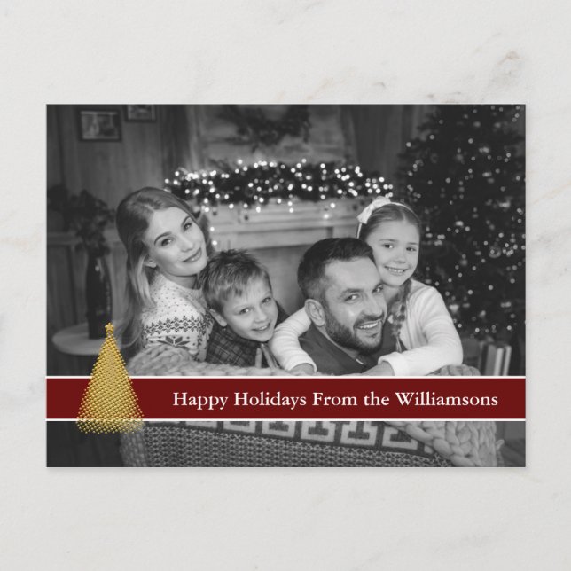 Carte Postale Arbre de Noël noir et blanc automatique d'or de (Devant)