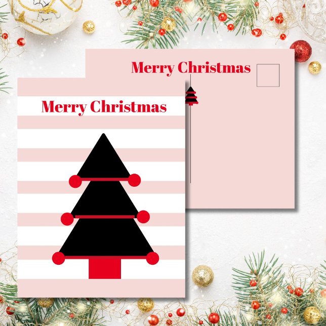 Carte postale Arbre de Noël Pink Stripe noire (Créateur téléchargé)
