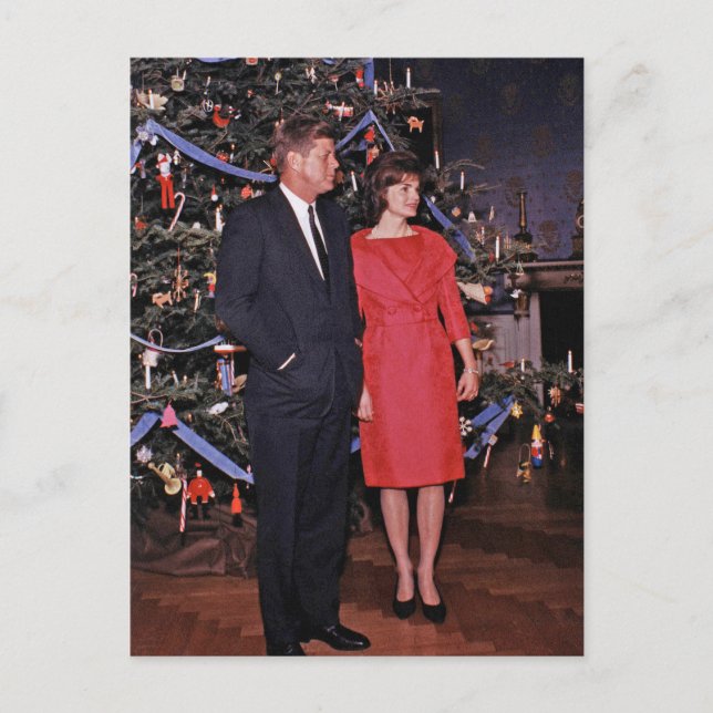 Carte Postale Arbre de Noël Président John Kennedy & Jacqueline (Devant)