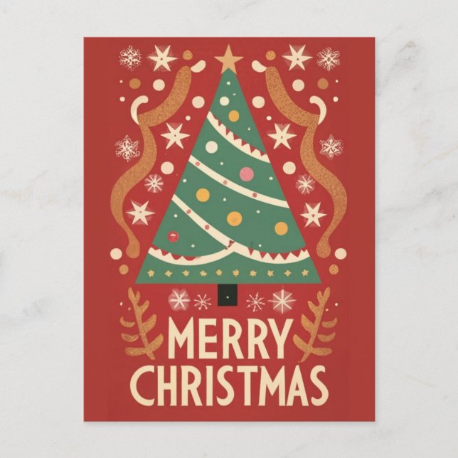 Carte Postale Arbre de Noël rétro design traditionnel (Devant)