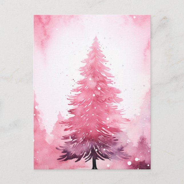 Carte Postale Arbre de Noël rose aquarelle (Devant)