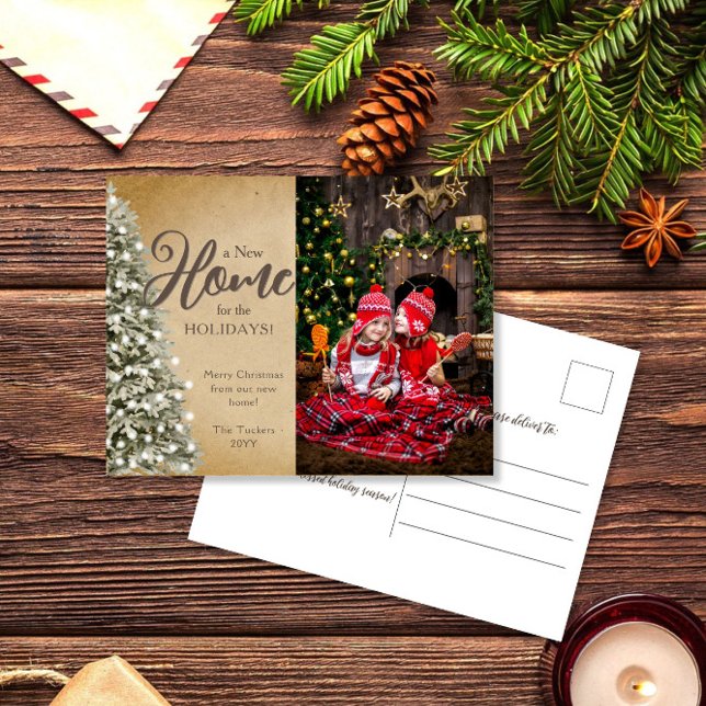 Carte Postale Arbre de Noël sur le parchemin Nouveau foyer Photo (Créateur téléchargé)