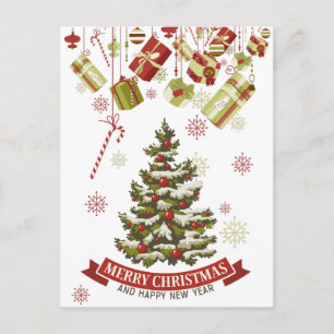 Carte postale Arbre de Noël Vintage et Cadeaux