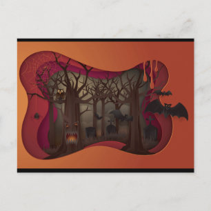 Carte Postale Arbre de Papier Halloween effrayant dans le cimeti