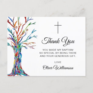 Carte Postale Arbre de vie Baptême Christening Merci