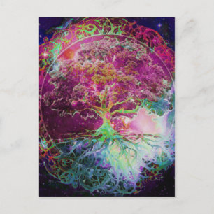 Carte Postale Arbre de vie de couleur arc-en-ciel