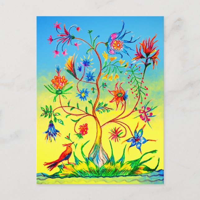 Carte Postale Arbre de vie et un oiseau (Devant)