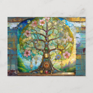 Carte Postale Arbre de Vie Fleurissant des 7 Chakras