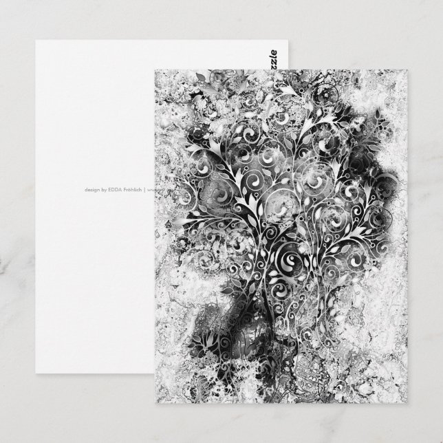 Carte Postale Arbre De Vie - Spirales Feuille Grunge Style 1 (Devant / Derrière)