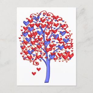 Carte Postale Arbre des Coeurs rouges Valentine