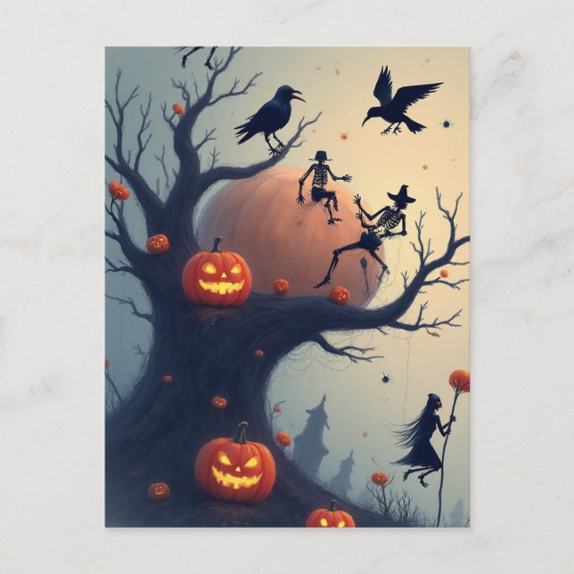 Carte Postale Arbre d'Halloween sinistre (Devant)