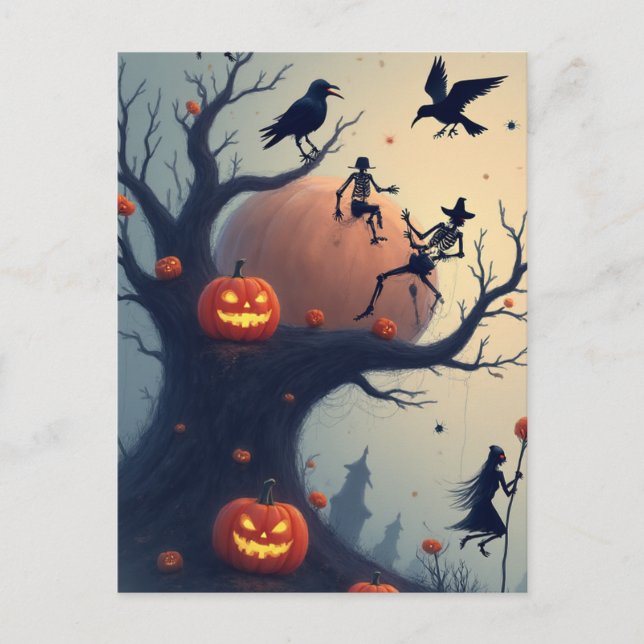 Carte Postale Arbre d'Halloween sinistre (Devant)